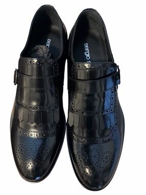Sergio Rossi Black Patent Leather Wingtip Monk Strap Oxfords